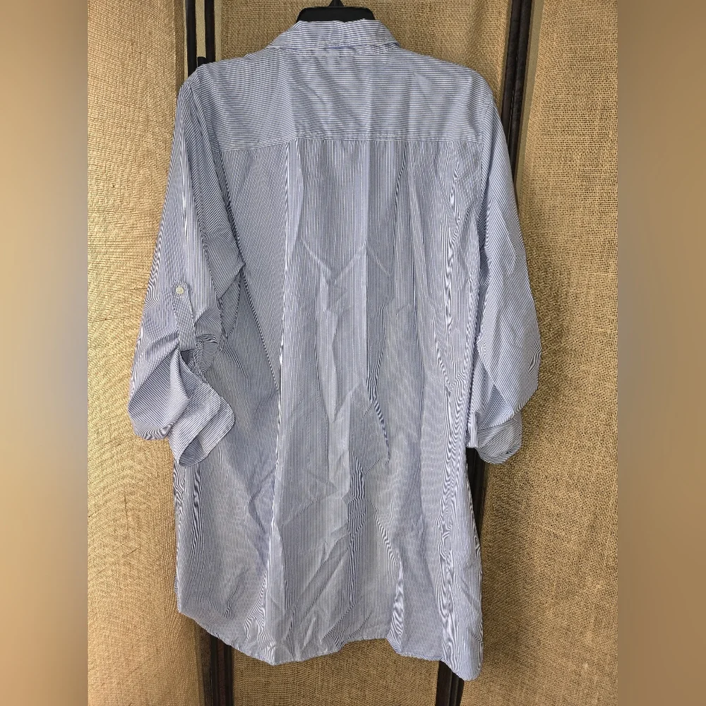 NWOT Women's Style House Blue White Stripe Floral Patch Dress Size 2X - Picture 11 of 11